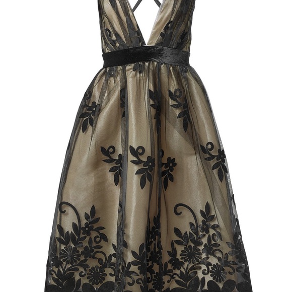 VENUS Black Velvet Floral Midi Dress Size 2 - Picture 3 of 5